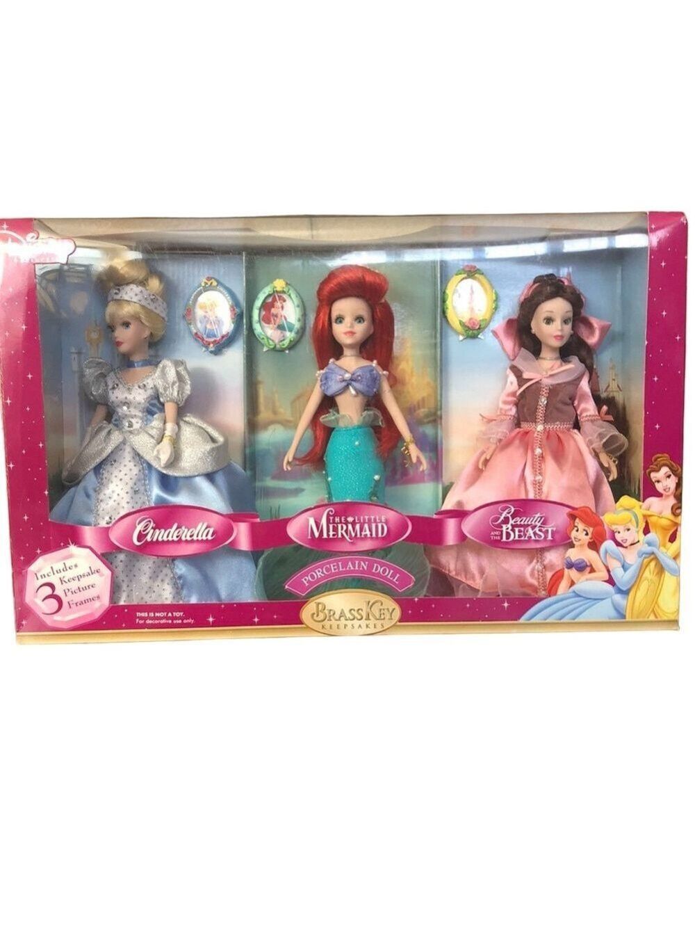 BrassKey Keepsakes Disney Princess Porcelain Collector Doll Set of 3 New HTF